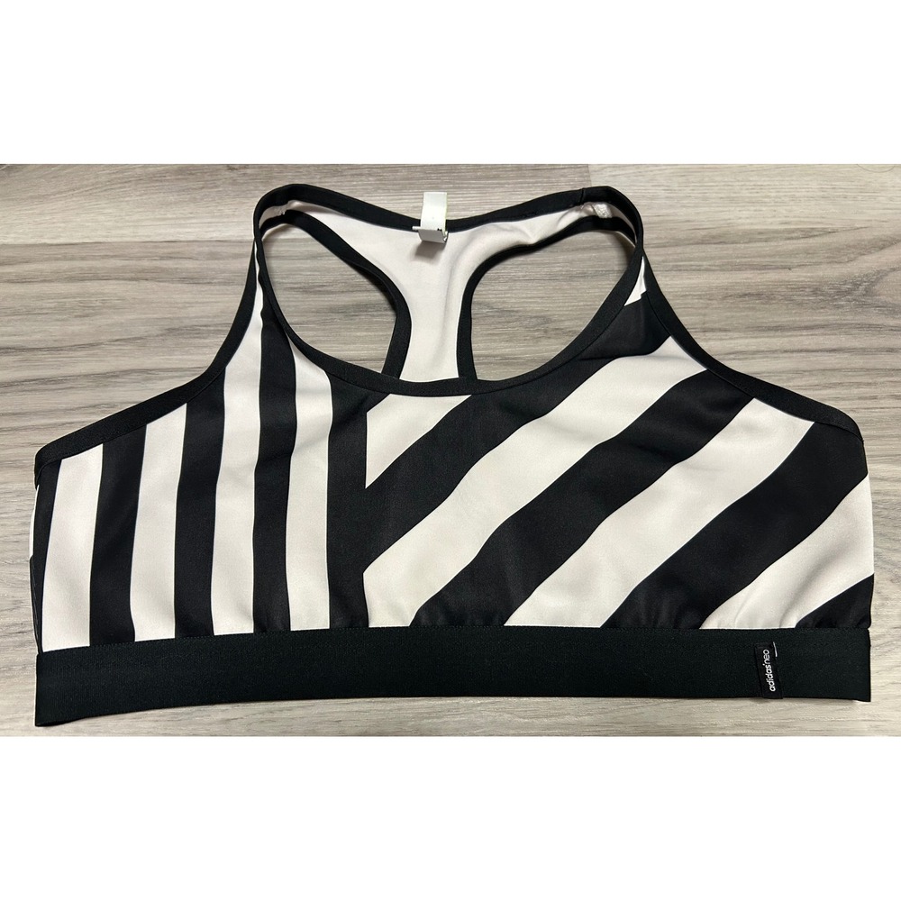 Adidas Womens NEO Racerback Striped Sports Bra Polyester Blend M Black White